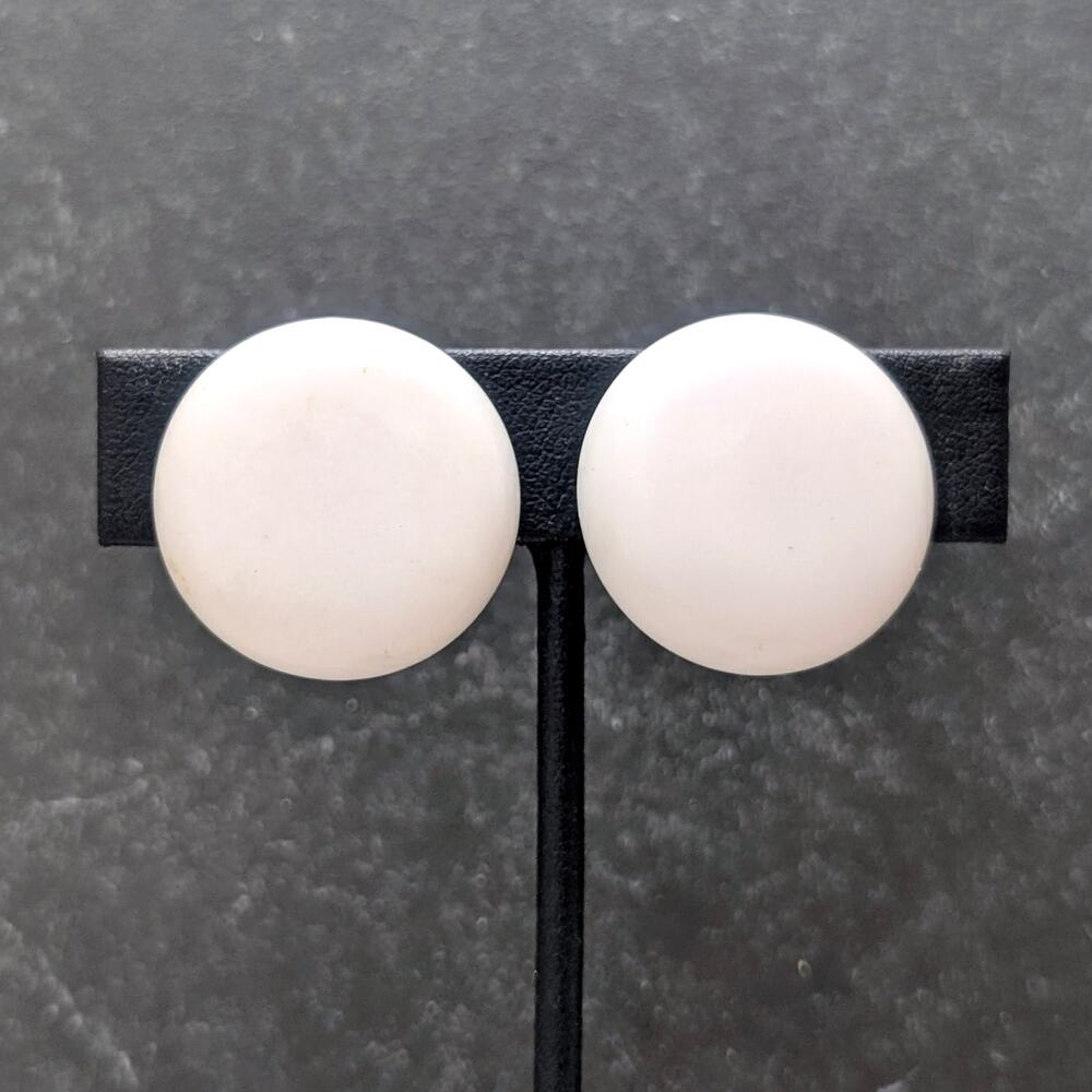 Vintage Clip On Earrings Off White Retro Button Style Circle 1" - Japan